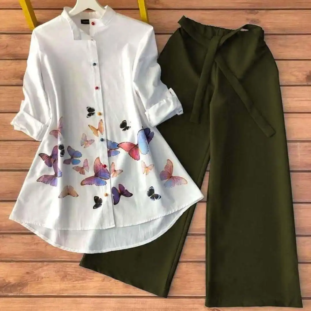Two Piece Casual Shirt Style Kurti Set for Women